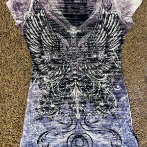 M.FASIS by California Blue woman’s size medium short sleeve sheer graphic design